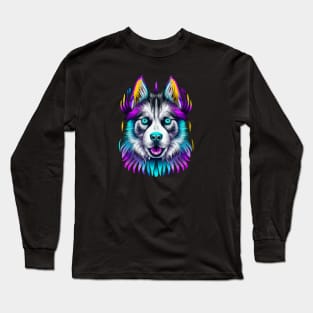 Husky Sled Dog Tribal Art Long Sleeve T-Shirt